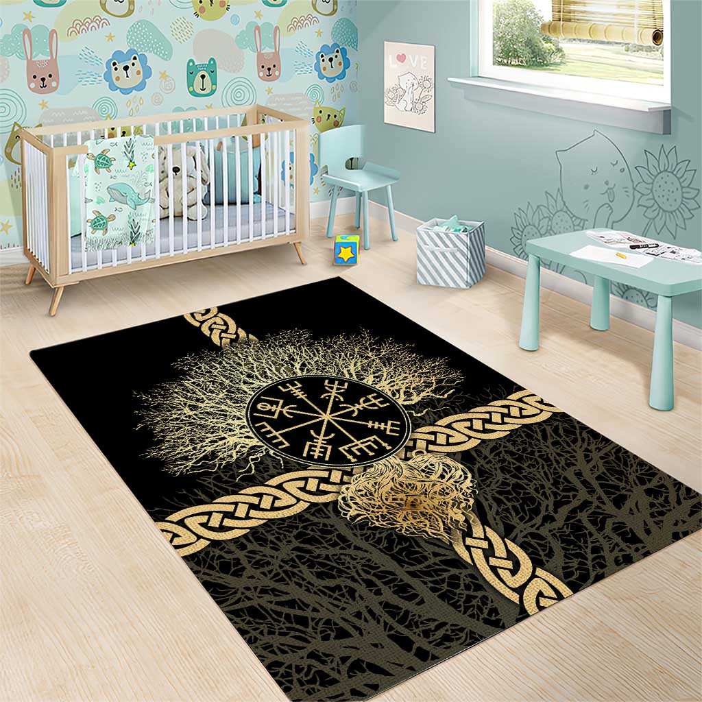 Vegvisir Compass Viking Area Rug with Yggdrasil Tree and Axe Symbols Norse Mythology Tribute - Wonder Print Shop
