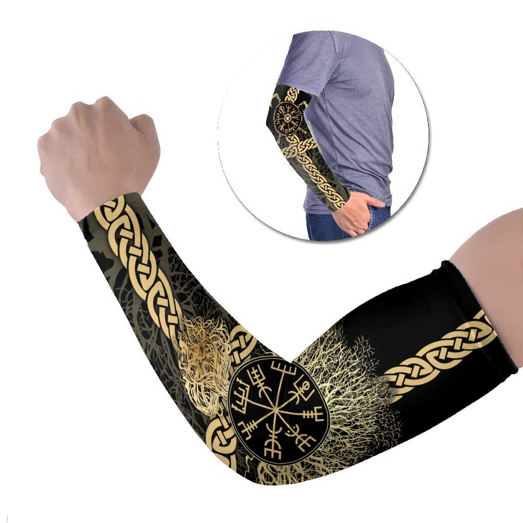 Vegvisir Compass Viking Arm Sleeves with Yggdrasil Tree and Axe Symbols Norse Mythology Tribute - Wonder Print Shop