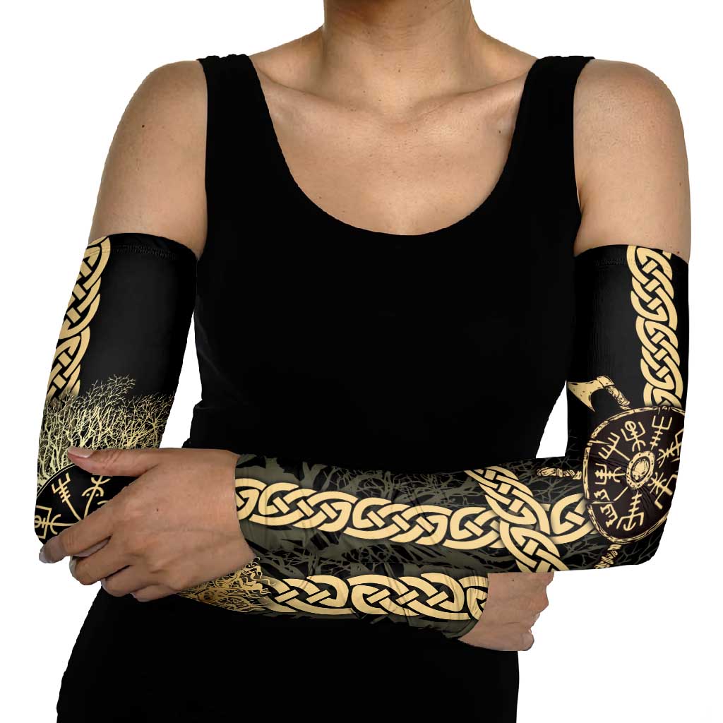 Vegvisir Compass Viking Arm Sleeves with Yggdrasil Tree and Axe Symbols Norse Mythology Tribute - Wonder Print Shop