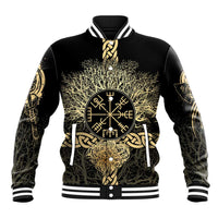 Vegvisir Compass Viking Baseball Jacket with Yggdrasil Tree and Axe Symbols Norse Mythology Tribute - Wonder Print Shop