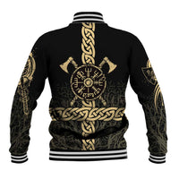 Vegvisir Compass Viking Baseball Jacket with Yggdrasil Tree and Axe Symbols Norse Mythology Tribute - Wonder Print Shop