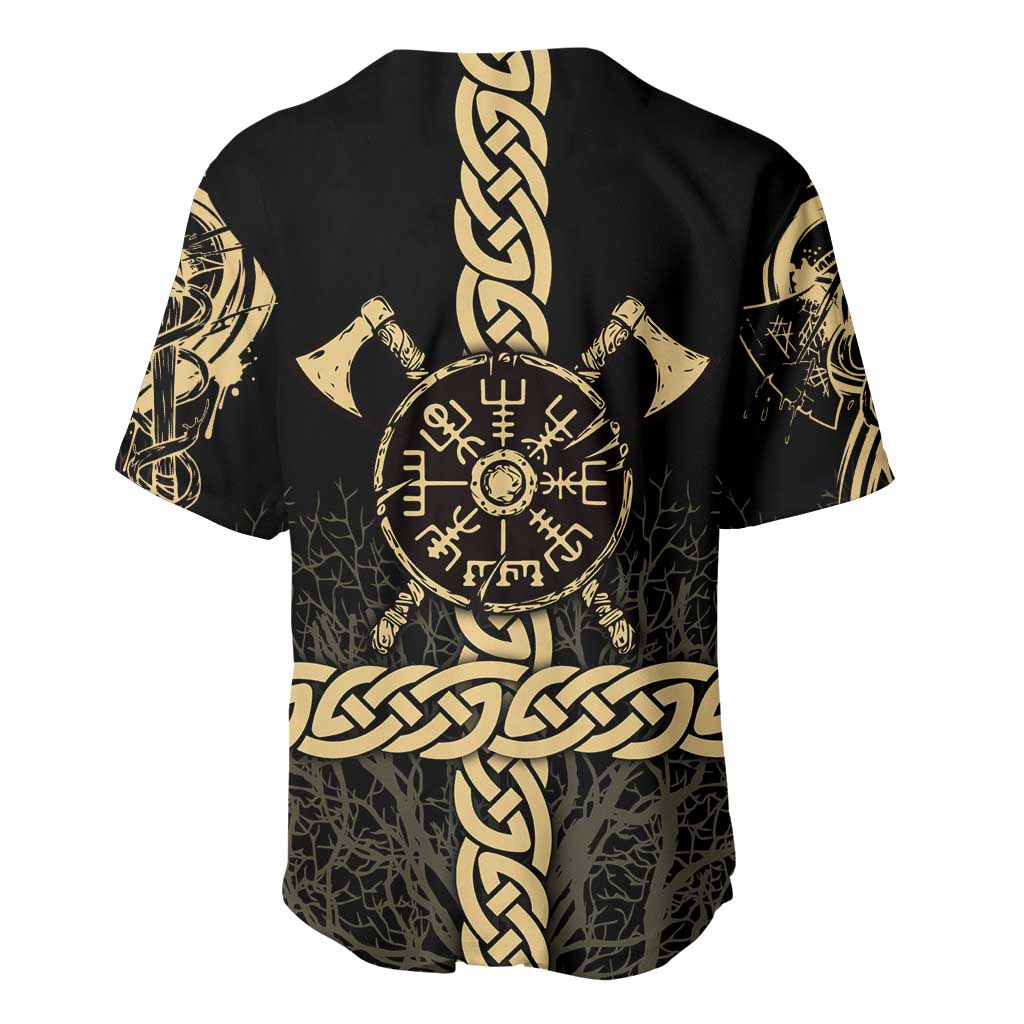 Vegvisir Compass Viking Baseball Jersey with Yggdrasil Tree and Axe Symbols Norse Mythology Tribute - Wonder Print Shop