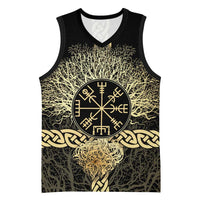 Vegvisir Compass Viking Basketball Jersey with Yggdrasil Tree and Axe Symbols Norse Mythology Tribute - Wonder Print Shop