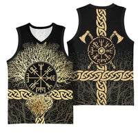 Vegvisir Compass Viking Basketball Jersey with Yggdrasil Tree and Axe Symbols Norse Mythology Tribute - Wonder Print Shop