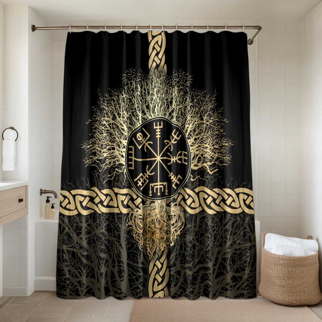 Vegvisir Compass Viking Bathroom Set with Yggdrasil Tree and Axe Symbols Norse Mythology Tribute - Wonder Print Shop