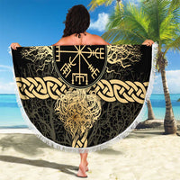 Vegvisir Compass Viking Beach Blanket with Yggdrasil Tree and Axe Symbols Norse Mythology Tribute - Wonder Print Shop