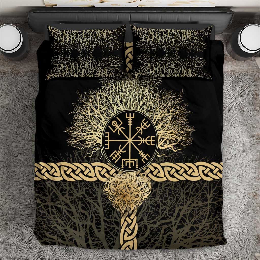 Vegvisir Compass Viking Bedding Set with Yggdrasil Tree and Axe Symbols Norse Mythology Tribute - Wonder Print Shop