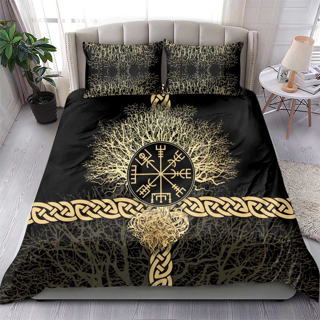 Vegvisir Compass Viking Bedding Set with Yggdrasil Tree and Axe Symbols Norse Mythology Tribute - Wonder Print Shop
