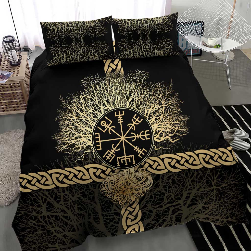 Vegvisir Compass Viking Bedding Set with Yggdrasil Tree and Axe Symbols Norse Mythology Tribute - Wonder Print Shop