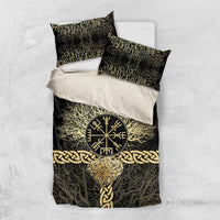 Vegvisir Compass Viking Bedding Set with Yggdrasil Tree and Axe Symbols Norse Mythology Tribute - Wonder Print Shop
