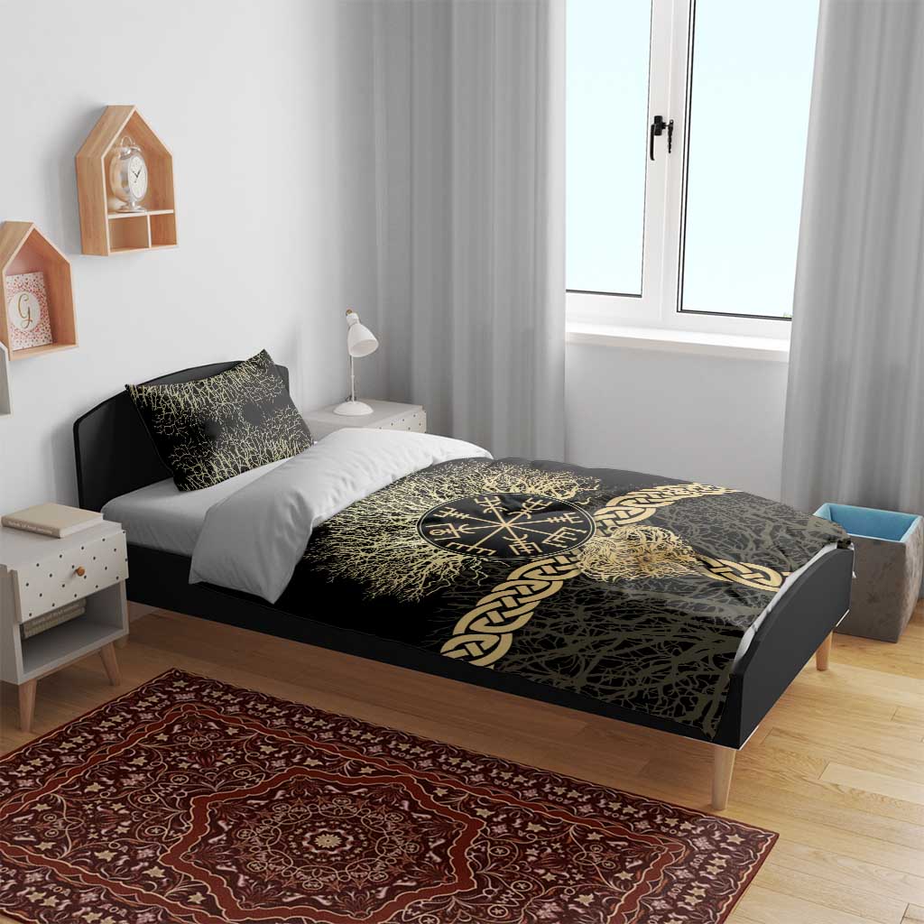 Vegvisir Compass Viking Bedding Set with Yggdrasil Tree and Axe Symbols Norse Mythology Tribute - Wonder Print Shop