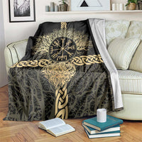 Vegvisir Compass Viking Blanket with Yggdrasil Tree and Axe Symbols Norse Mythology Tribute - Wonder Print Shop