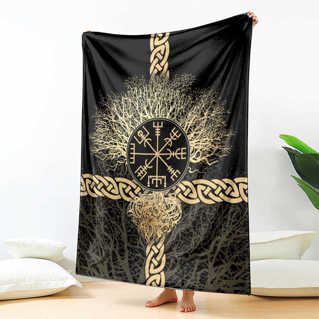 Vegvisir Compass Viking Blanket with Yggdrasil Tree and Axe Symbols Norse Mythology Tribute - Wonder Print Shop