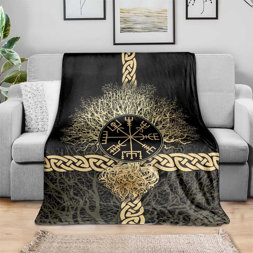 Vegvisir Compass Viking Blanket with Yggdrasil Tree and Axe Symbols Norse Mythology Tribute - Wonder Print Shop