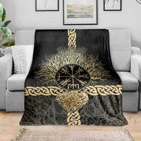 Vegvisir Compass Viking Blanket with Yggdrasil Tree and Axe Symbols Norse Mythology Tribute - Wonder Print Shop