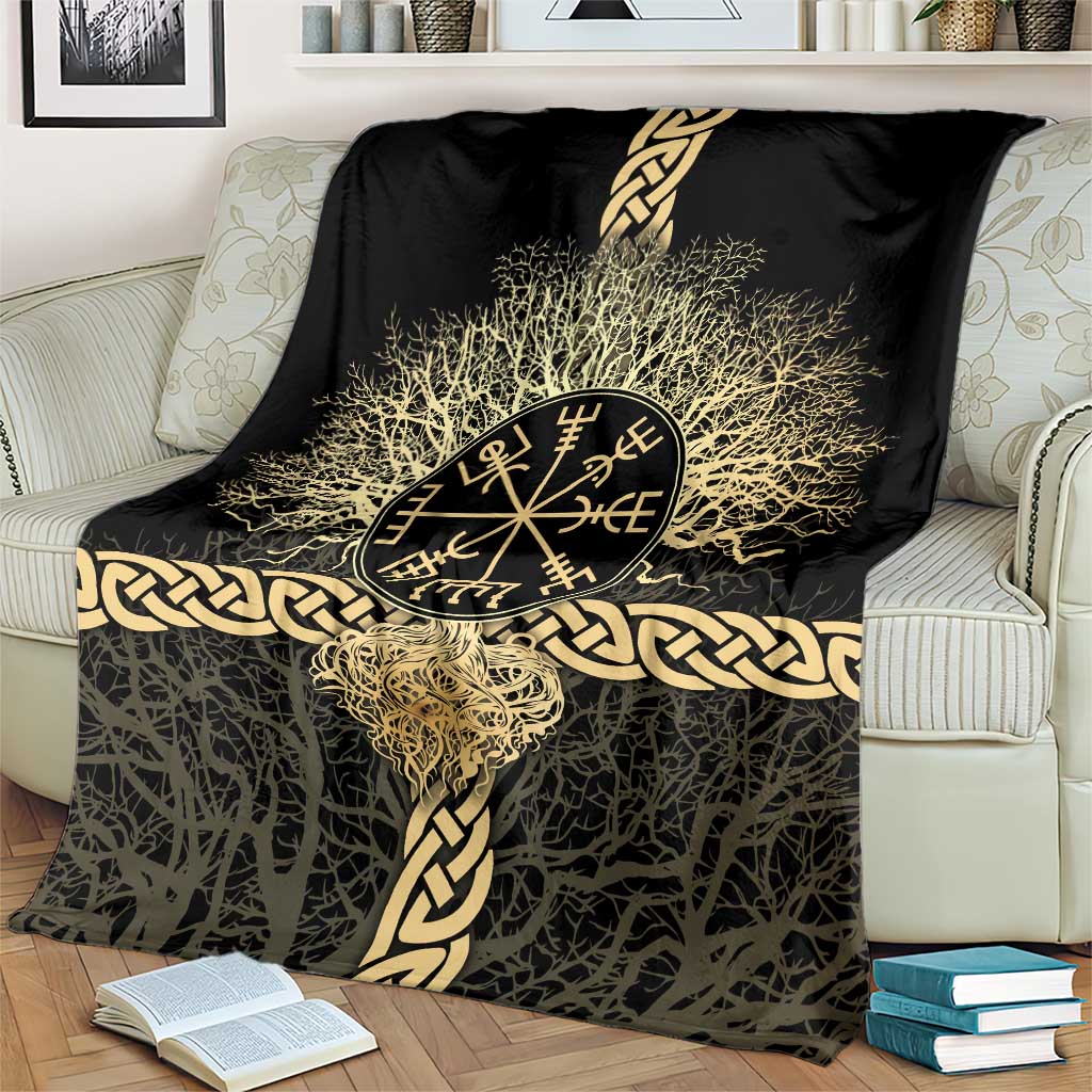 Vegvisir Compass Viking Blanket with Yggdrasil Tree and Axe Symbols Norse Mythology Tribute - Wonder Print Shop