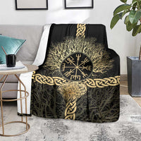Vegvisir Compass Viking Blanket with Yggdrasil Tree and Axe Symbols Norse Mythology Tribute - Wonder Print Shop