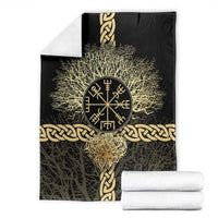 Vegvisir Compass Viking Blanket with Yggdrasil Tree and Axe Symbols Norse Mythology Tribute - Wonder Print Shop