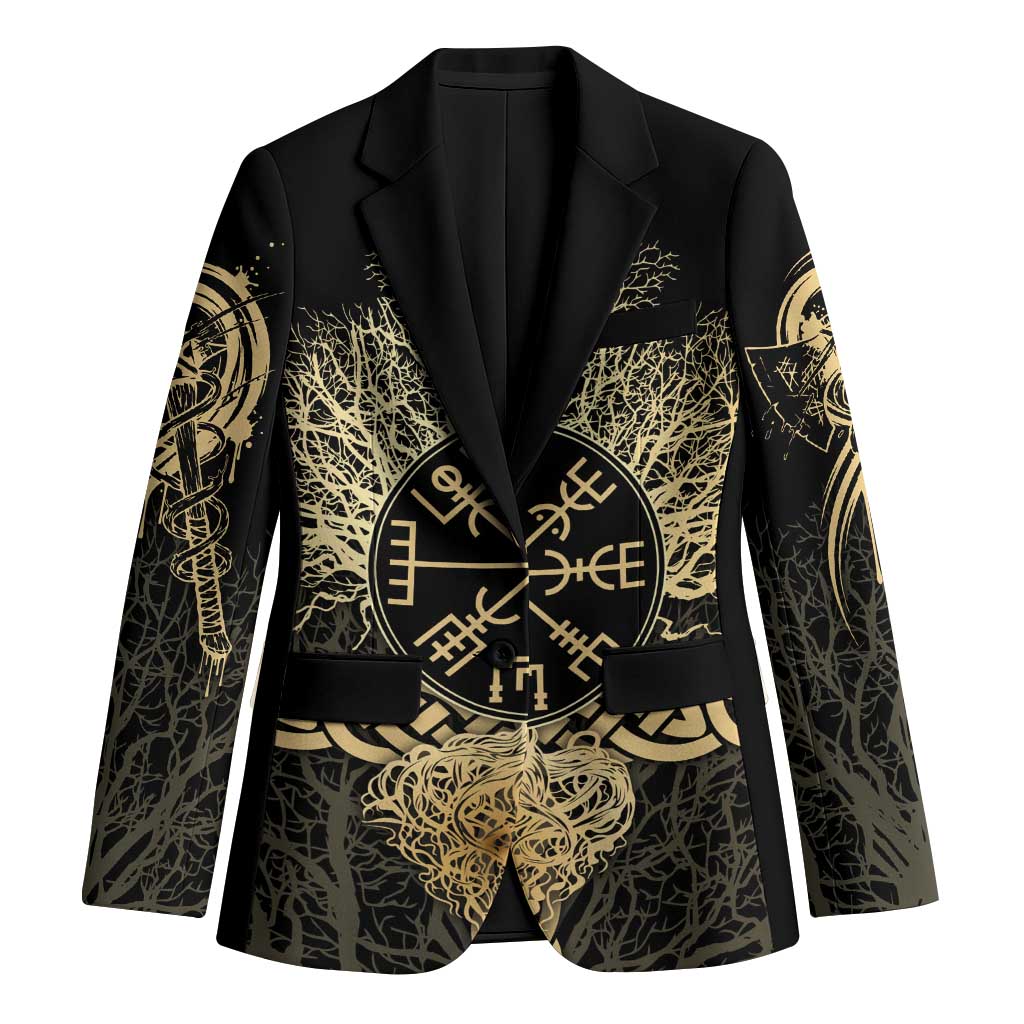 Vegvisir Compass Viking Blazer with Yggdrasil Tree and Axe Symbols Norse Mythology Tribute - Wonder Print Shop