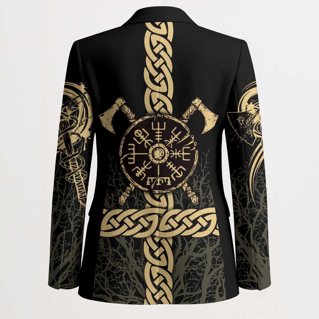 Vegvisir Compass Viking Blazer with Yggdrasil Tree and Axe Symbols Norse Mythology Tribute - Wonder Print Shop