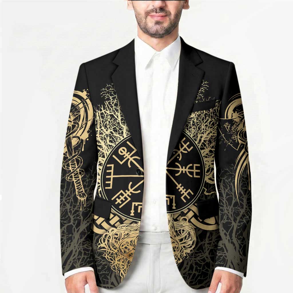 Vegvisir Compass Viking Blazer with Yggdrasil Tree and Axe Symbols Norse Mythology Tribute - Wonder Print Shop