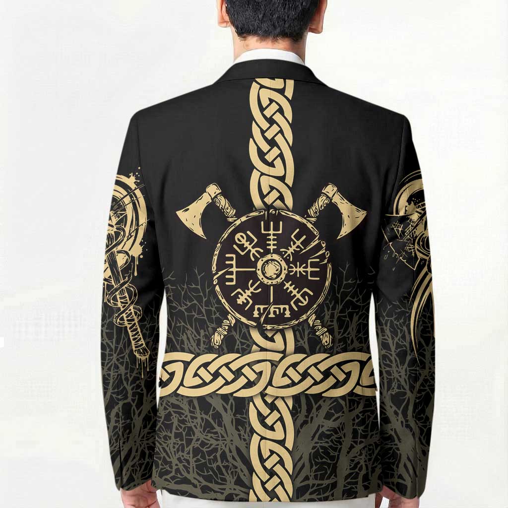 Vegvisir Compass Viking Blazer with Yggdrasil Tree and Axe Symbols Norse Mythology Tribute - Wonder Print Shop