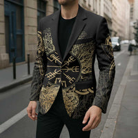 Vegvisir Compass Viking Blazer with Yggdrasil Tree and Axe Symbols Norse Mythology Tribute - Wonder Print Shop