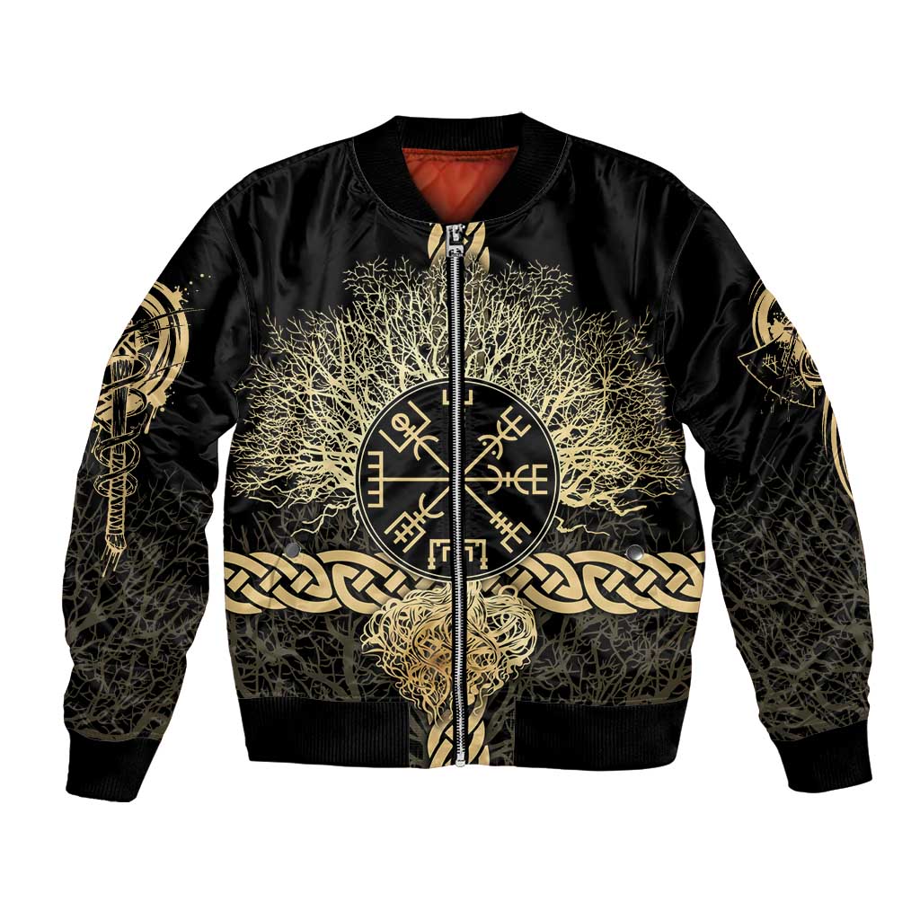 Vegvisir Compass Viking Bomber Jacket with Yggdrasil Tree and Axe Symbols Norse Mythology Tribute - Wonder Print Shop