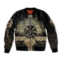 Vegvisir Compass Viking Bomber Jacket with Yggdrasil Tree and Axe Symbols Norse Mythology Tribute - Wonder Print Shop