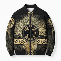 Vegvisir Compass Viking Bomber Puffer Jacket with Yggdrasil Tree and Axe Symbols Norse Mythology Tribute - Wonder Print Shop