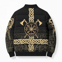 Vegvisir Compass Viking Bomber Puffer Jacket with Yggdrasil Tree and Axe Symbols Norse Mythology Tribute - Wonder Print Shop