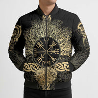 Vegvisir Compass Viking Bomber Puffer Jacket with Yggdrasil Tree and Axe Symbols Norse Mythology Tribute - Wonder Print Shop