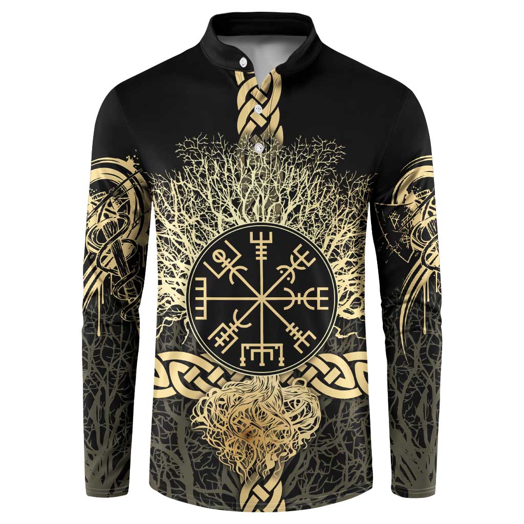Vegvisir Compass Viking Button Sweatshirt with Yggdrasil Tree and Axe Symbols Norse Mythology Tribute - Wonder Print Shop