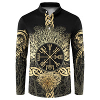 Vegvisir Compass Viking Button Sweatshirt with Yggdrasil Tree and Axe Symbols Norse Mythology Tribute - Wonder Print Shop