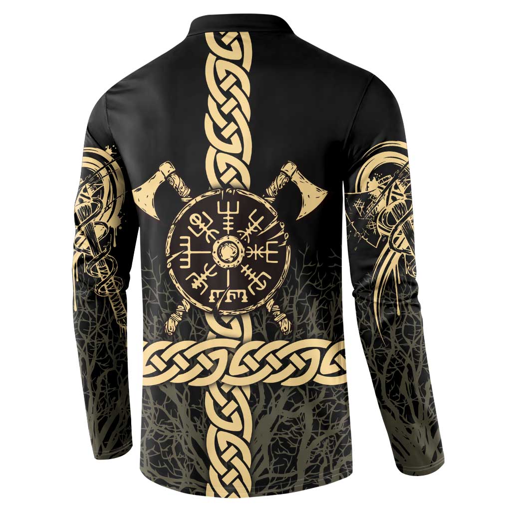 Vegvisir Compass Viking Button Sweatshirt with Yggdrasil Tree and Axe Symbols Norse Mythology Tribute - Wonder Print Shop