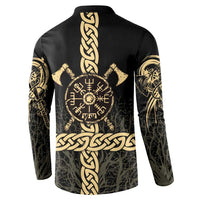 Vegvisir Compass Viking Button Sweatshirt with Yggdrasil Tree and Axe Symbols Norse Mythology Tribute - Wonder Print Shop