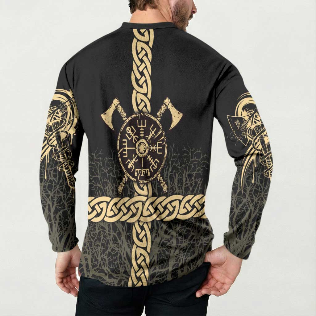 Vegvisir Compass Viking Button Sweatshirt with Yggdrasil Tree and Axe Symbols Norse Mythology Tribute - Wonder Print Shop