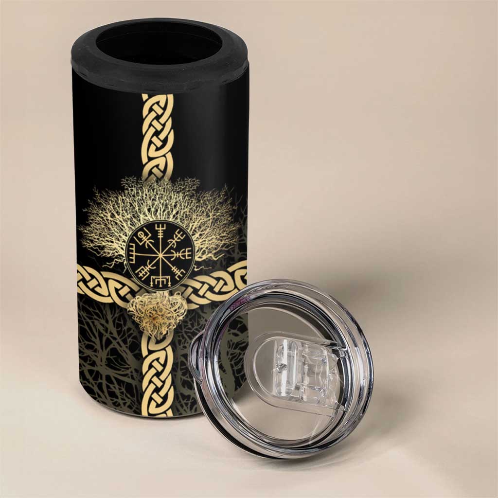 Vegvisir Compass Viking 4 in 1 Can Cooler Tumbler with Yggdrasil Tree and Axe Symbols Norse Mythology Tribute - Wonder Print Shop