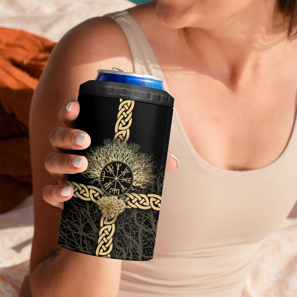 Vegvisir Compass Viking 4 in 1 Can Cooler Tumbler with Yggdrasil Tree and Axe Symbols Norse Mythology Tribute - Wonder Print Shop