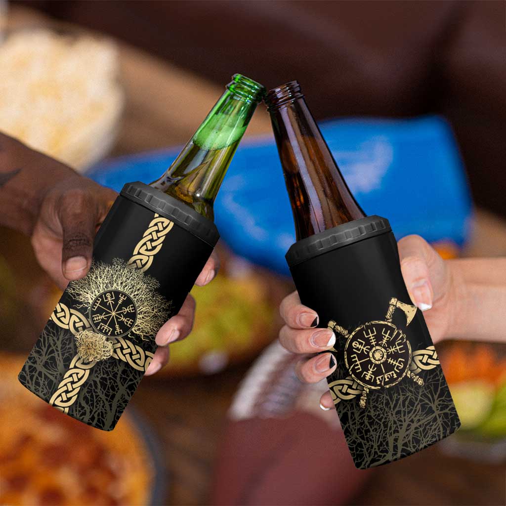 Vegvisir Compass Viking 4 in 1 Can Cooler Tumbler with Yggdrasil Tree and Axe Symbols Norse Mythology Tribute - Wonder Print Shop