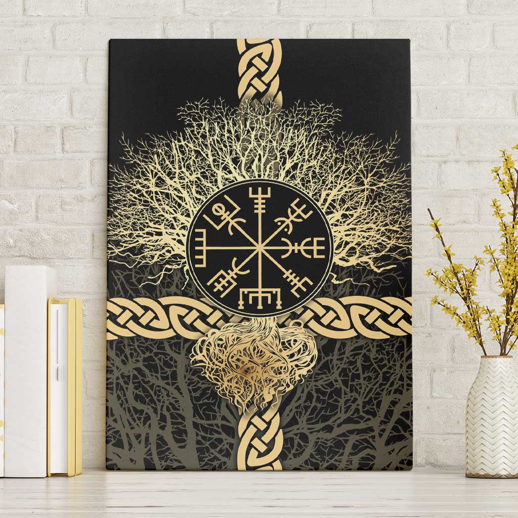 Vegvisir Compass Viking Canvas Wall Art with Yggdrasil Tree and Axe Symbols Norse Mythology Tribute - Wonder Print Shop
