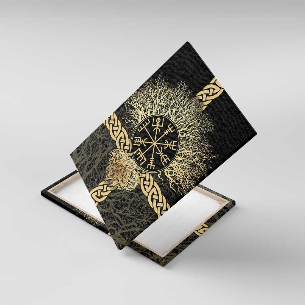 Vegvisir Compass Viking Canvas Wall Art with Yggdrasil Tree and Axe Symbols Norse Mythology Tribute - Wonder Print Shop