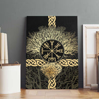 Vegvisir Compass Viking Canvas Wall Art with Yggdrasil Tree and Axe Symbols Norse Mythology Tribute - Wonder Print Shop