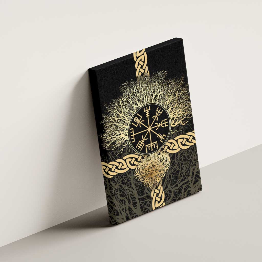 Vegvisir Compass Viking Canvas Wall Art with Yggdrasil Tree and Axe Symbols Norse Mythology Tribute - Wonder Print Shop