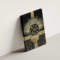 Vegvisir Compass Viking Canvas Wall Art with Yggdrasil Tree and Axe Symbols Norse Mythology Tribute - Wonder Print Shop