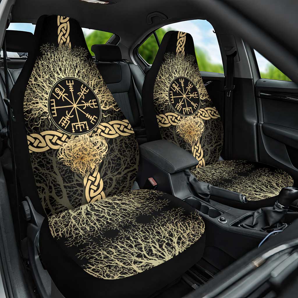 Vegvisir Compass Viking Car Seat Cover with Yggdrasil Tree and Axe Symbols Norse Mythology Tribute - Wonder Print Shop