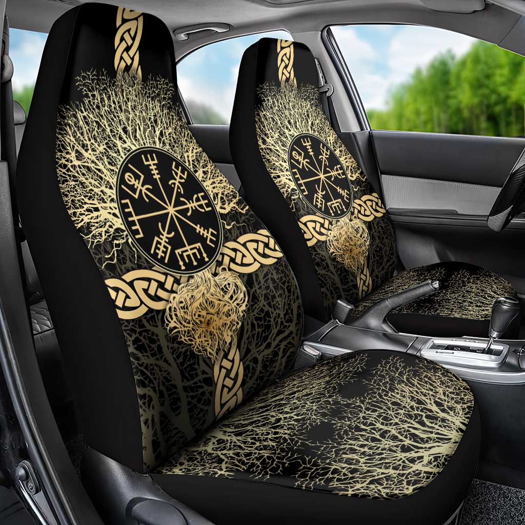 Vegvisir Compass Viking Car Seat Cover with Yggdrasil Tree and Axe Symbols Norse Mythology Tribute - Wonder Print Shop