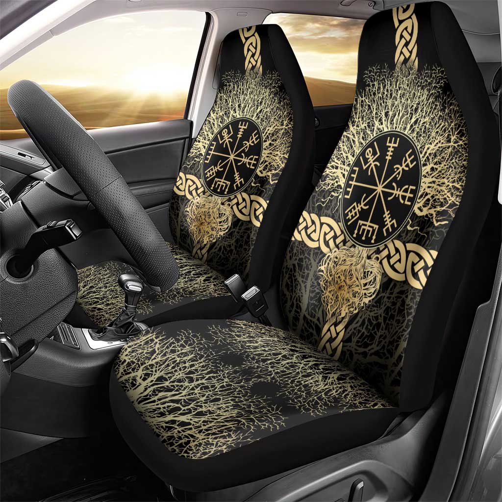Vegvisir Compass Viking Car Seat Cover with Yggdrasil Tree and Axe Symbols Norse Mythology Tribute - Wonder Print Shop