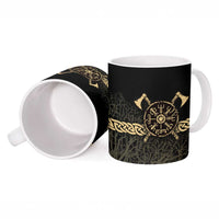 Vegvisir Compass Viking Ceramic Mug with Yggdrasil Tree and Axe Symbols Norse Mythology Tribute - Wonder Print Shop
