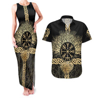 Vegvisir Compass Viking Couples Matching Tank Maxi Dress and Hawaiian Shirt with Yggdrasil Tree and Axe Symbols Norse Mythology Tribute - Wonder Print Shop